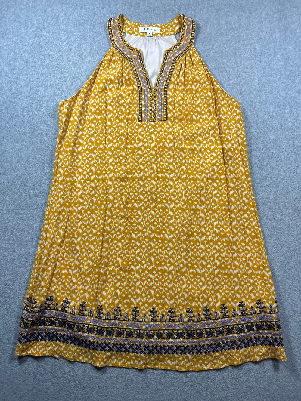 THML Shift Mini Dress Women's Medium Embroidered Ikat Halter V-Neck Sleeveless